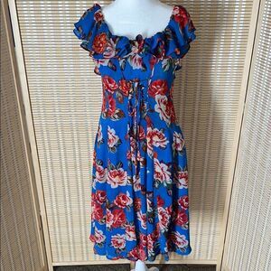 ASTR Vibrant Blue Dress with Floral Pattern